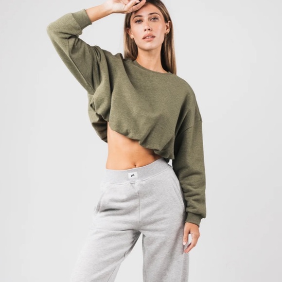 ALPHALETE BUBBLE CREW Crewneck long sleeve Sweatshirt in olive green size Med - Picture 2 of 8